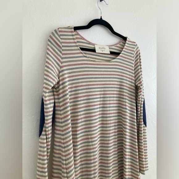 Anthropologie Puella Striped Swing Dress Long Sleeve Elbow Patch Multicolor M - Picture 5 of 13